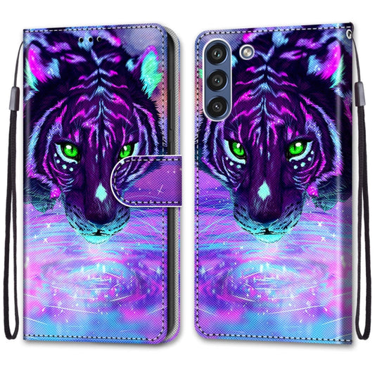 For Samsung Galaxy S21 FE Coloured Drawing Cross Texture Horizontal Flip PU Leather Case with Holder & Card Slots & Wallet & Lanyard(Tiger Drinking Water) by buy2fix