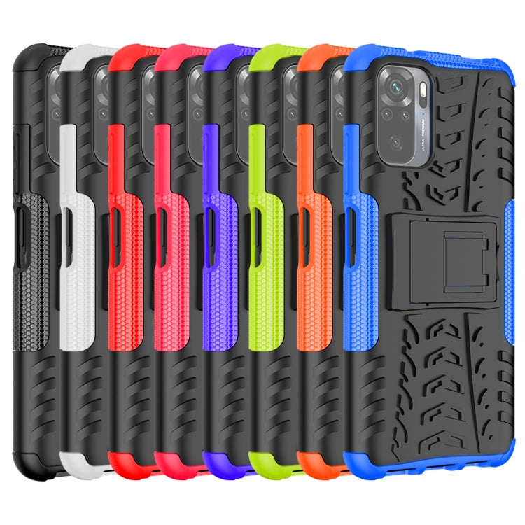 For Xiaomi Redmi Note 10 Tire Texture Shockproof TPU+PC Protective Case with Holder(Pink) by buy2fix