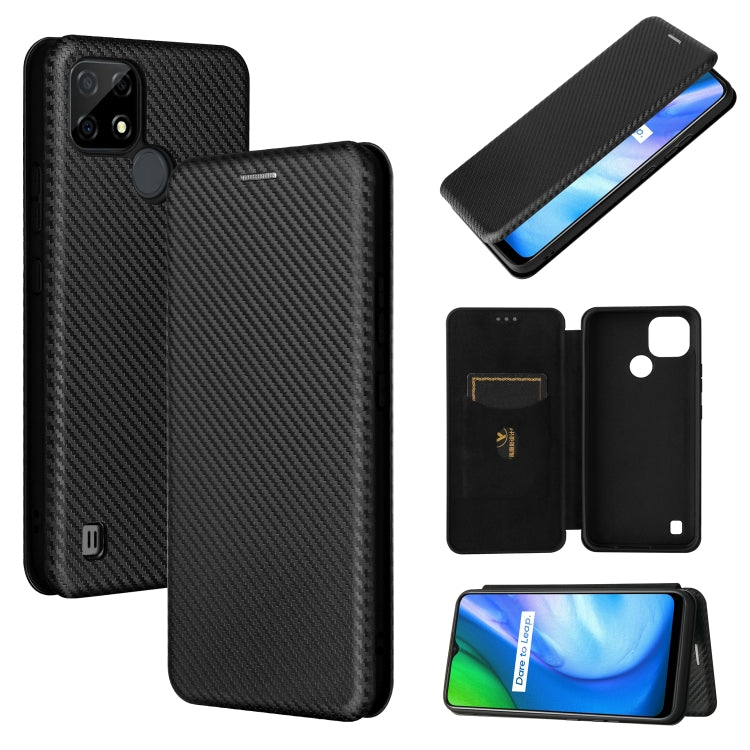 For Realme C21 Carbon Fiber Texture Horizontal Flip TPU + PC + PU Leather Case with Card Slot(Black) - Realme Cases by buy2fix | Online Shopping UK | buy2fix