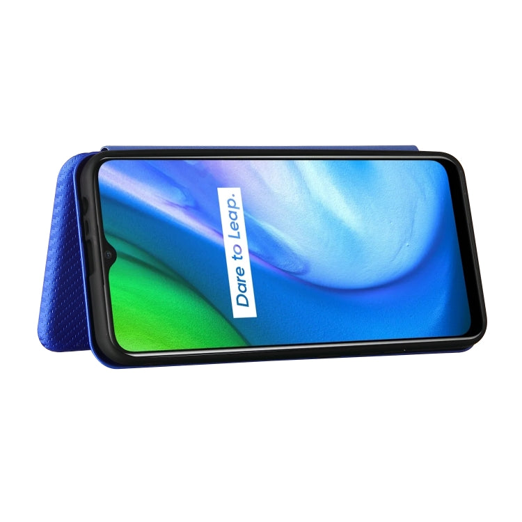 For Realme C21 Carbon Fiber Texture Horizontal Flip TPU + PC + PU Leather Case with Card Slot(Blue) - Realme Cases by buy2fix | Online Shopping UK | buy2fix
