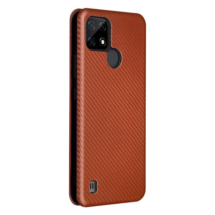 For Realme C21 Carbon Fiber Texture Horizontal Flip TPU + PC + PU Leather Case with Card Slot(Brown) - Realme Cases by buy2fix | Online Shopping UK | buy2fix