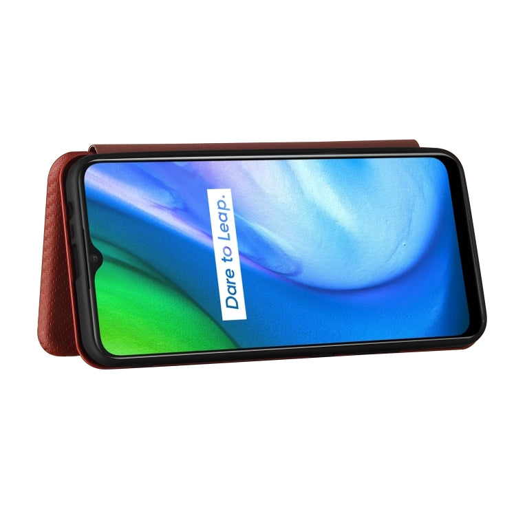 For Realme C21 Carbon Fiber Texture Horizontal Flip TPU + PC + PU Leather Case with Card Slot(Brown) - Realme Cases by buy2fix | Online Shopping UK | buy2fix