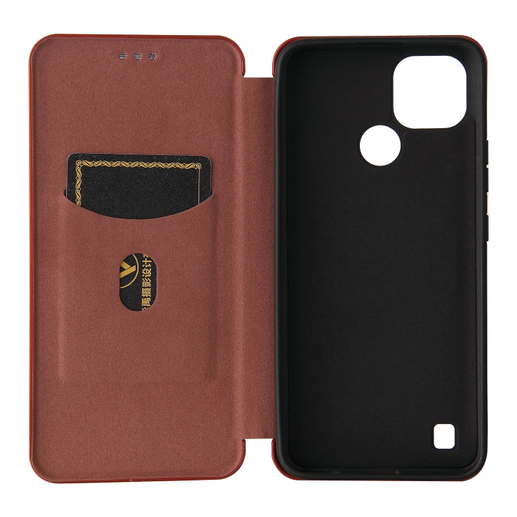 For Realme C21 Carbon Fiber Texture Horizontal Flip TPU + PC + PU Leather Case with Card Slot(Brown) - Realme Cases by buy2fix | Online Shopping UK | buy2fix