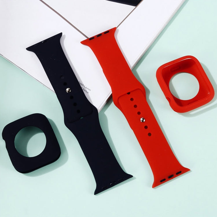 Silicone Watch Band + Watch Protective Case Set For Apple Watch Series 7 41mm (Black) - Watch Cases by buy2fix | Online Shopping UK | buy2fix