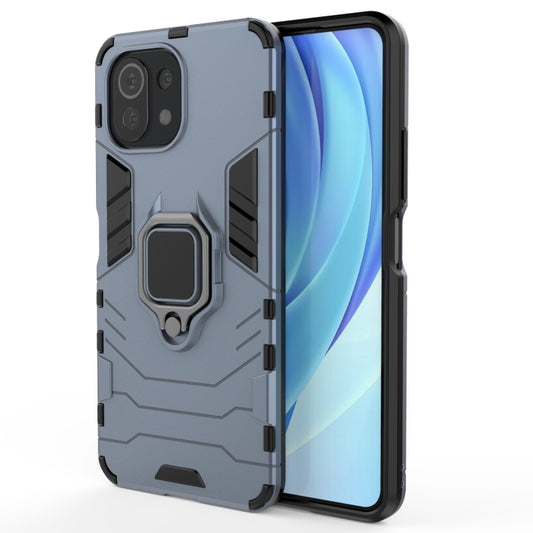 For Xiaomi Mi 11 Lite Shockproof PC + TPU Protective Case with Magnetic Ring Holder(Navy Blue) by buy2fix