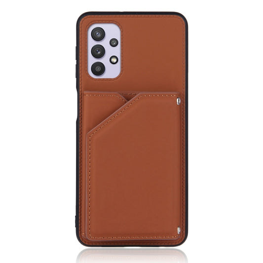 For Samsung Galaxy A32 5G Skin Feel PU + TPU + PC Back Cover Shockproof Case with Card Slots & Holder & Photo Frame(Brown) by buy2fix