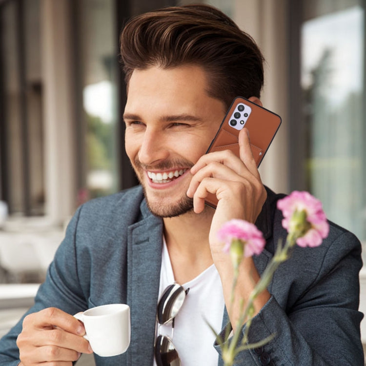 For Samsung Galaxy A32 5G Skin Feel PU + TPU + PC Back Cover Shockproof Case with Card Slots & Holder & Photo Frame(Brown) by buy2fix