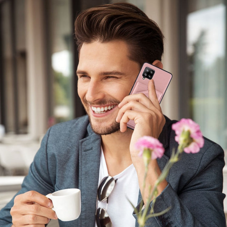 For Samsung Galaxy A42 5G Skin Feel PU + TPU + PC Back Cover Shockproof Case with Card Slots & Holder & Photo Frame(Rose Gold) by buy2fix