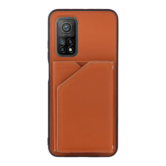 For Xiaomi Mi 10T 5G / 10T Pro 5G Skin Feel PU + TPU + PC Back Cover Shockproof Case with Card Slots & Holder & Photo Frame(Brown) by buy2fix