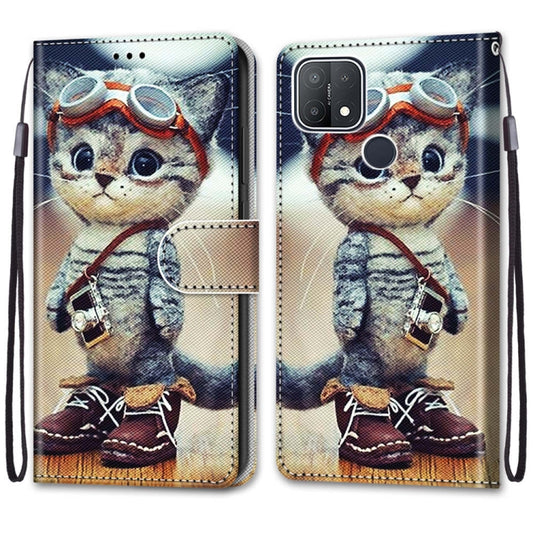 For OPPO A15 / A15s Coloured Drawing Cross Texture Horizontal Flip PU Leather Case with Holder & Card Slots & Wallet & Lanyard(Leather Shoes Cat) by buy2fix