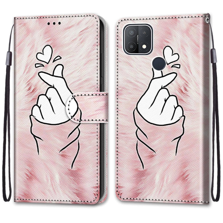 For OPPO A15 / A15s Coloured Drawing Cross Texture Horizontal Flip PU Leather Case with Holder & Card Slots & Wallet & Lanyard(Pink Hands Heart) - OPPO Cases by buy2fix | Online Shopping UK | buy2fix