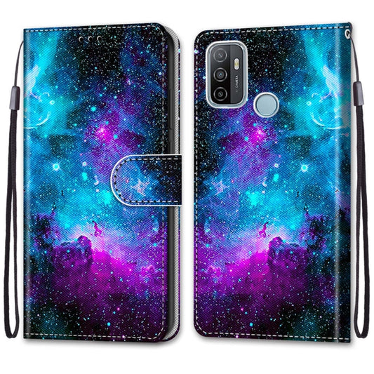 For OPPO A53 4G(2020) / A53s / A32 / A33 (2020) Coloured Drawing Cross Texture Horizontal Flip PU Leather Case with Holder & Card Slots & Wallet & Lanyard(Purple Green Starry Sky) by buy2fix