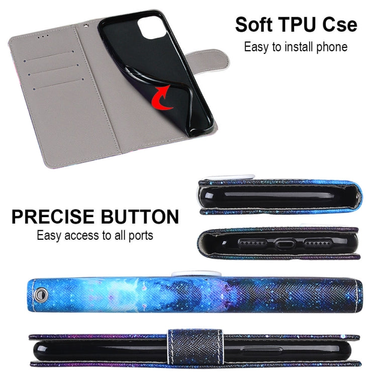 For OPPO A53 4G(2020) / A53s / A32 / A33 (2020) Coloured Drawing Cross Texture Horizontal Flip PU Leather Case with Holder & Card Slots & Wallet & Lanyard(Purple Green Starry Sky) - OPPO Cases by buy2fix | Online Shopping UK | buy2fix