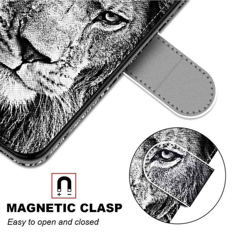 For Alcatel 3L 2021 Coloured Drawing Cross Texture Horizontal Flip PU Leather Case with Holder & Card Slots & Wallet & Lanyard(Black White Lion Head) - Alcatel Cases by buy2fix | Online Shopping UK | buy2fix