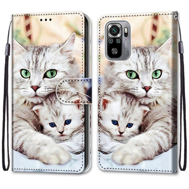For Xiaomi Redmi Note 10 4G / Note 10S Coloured Drawing Cross Texture Horizontal Flip PU Leather Case with Holder & Card Slots & Wallet & Lanyard(Big Cat Holding Kitten) - Xiaomi Cases by buy2fix | Online Shopping UK | buy2fix
