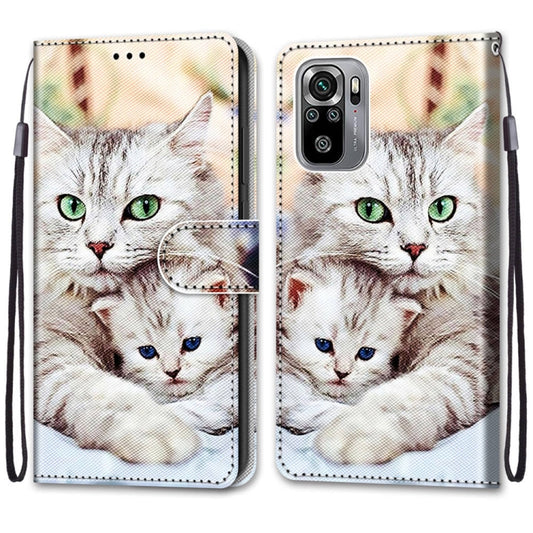 For Xiaomi Redmi Note 10 4G / Note 10S Coloured Drawing Cross Texture Horizontal Flip PU Leather Case with Holder & Card Slots & Wallet & Lanyard(Big Cat Holding Kitten) by buy2fix