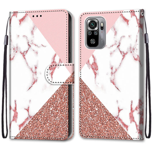 For Xiaomi Redmi Note 10 4G / Note 10S Coloured Drawing Cross Texture Horizontal Flip PU Leather Case with Holder & Card Slots & Wallet & Lanyard(Pink Stone Texture) by buy2fix
