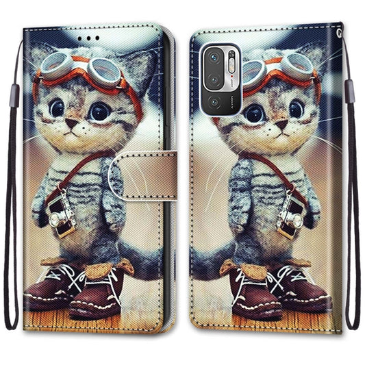 For Xiaomi Redmi Note 10 5G Coloured Drawing Cross Texture Horizontal Flip PU Leather Case with Holder & Card Slots & Wallet & Lanyard(Leather Shoes Cat) by buy2fix