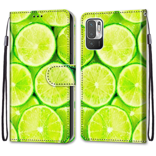 For Xiaomi Redmi Note 10 5G Coloured Drawing Cross Texture Horizontal Flip PU Leather Case with Holder & Card Slots & Wallet & Lanyard(Green Lemon) by buy2fix