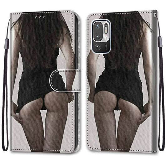 For Xiaomi Redmi Note 10 5G Coloured Drawing Cross Texture Horizontal Flip PU Leather Case with Holder & Card Slots & Wallet & Lanyard(Upskirt) by buy2fix