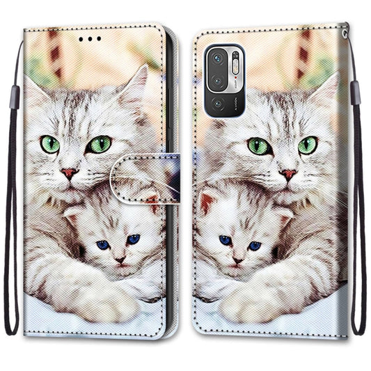 For Xiaomi Redmi Note 10 5G Coloured Drawing Cross Texture Horizontal Flip PU Leather Case with Holder & Card Slots & Wallet & Lanyard(Big Cat Holding Kitten) by buy2fix