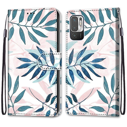 For Xiaomi Redmi Note 10 5G Coloured Drawing Cross Texture Horizontal Flip PU Leather Case with Holder & Card Slots & Wallet & Lanyard(Pink Green Leaf) by buy2fix