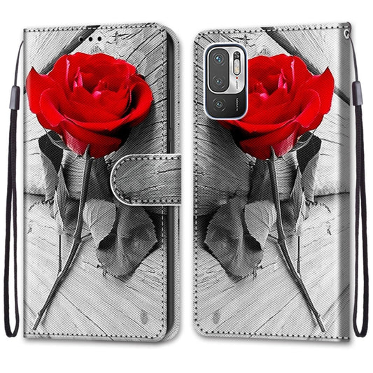 For Xiaomi Redmi Note 10 5G Coloured Drawing Cross Texture Horizontal Flip PU Leather Case with Holder & Card Slots & Wallet & Lanyard(Wood Red Rose) by buy2fix