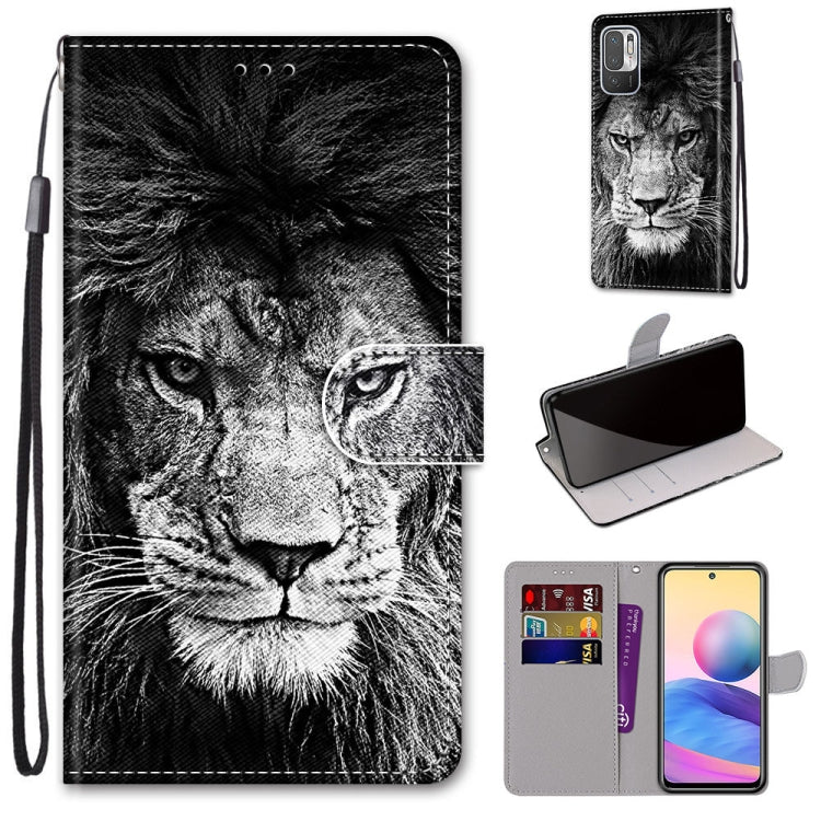 For Xiaomi Redmi Note 10 5G Coloured Drawing Cross Texture Horizontal Flip PU Leather Case with Holder & Card Slots & Wallet & Lanyard(Black White Lion Head) - Xiaomi Cases by buy2fix | Online Shopping UK | buy2fix