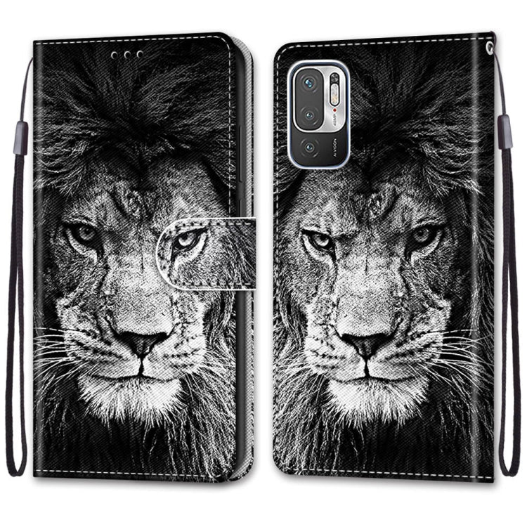 For Xiaomi Redmi Note 10 5G Coloured Drawing Cross Texture Horizontal Flip PU Leather Case with Holder & Card Slots & Wallet & Lanyard(Black White Lion Head) - Xiaomi Cases by buy2fix | Online Shopping UK | buy2fix