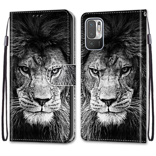 For Xiaomi Redmi Note 10 5G Coloured Drawing Cross Texture Horizontal Flip PU Leather Case with Holder & Card Slots & Wallet & Lanyard(Black White Lion Head) by buy2fix