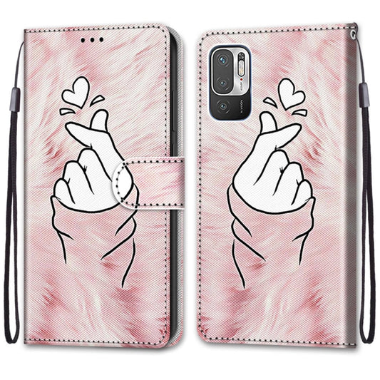 For Xiaomi Redmi Note 10 5G Coloured Drawing Cross Texture Horizontal Flip PU Leather Case with Holder & Card Slots & Wallet & Lanyard(Pink Hands Heart) by buy2fix