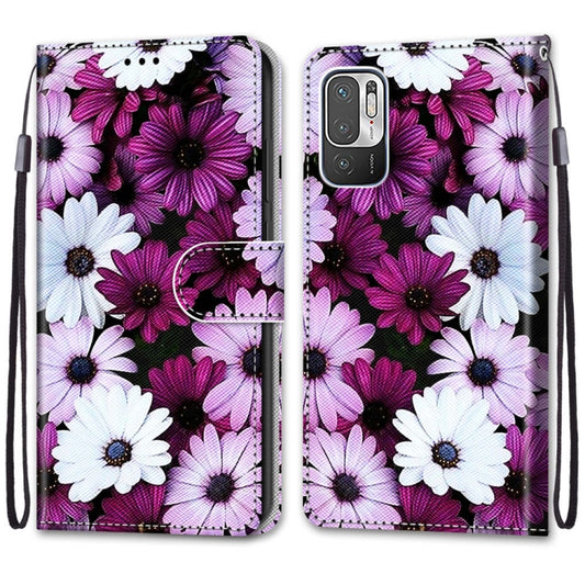 For Xiaomi Redmi Note 10 5G Coloured Drawing Cross Texture Horizontal Flip PU Leather Case with Holder & Card Slots & Wallet & Lanyard(Chrysanthemum Pink White Purple) by buy2fix
