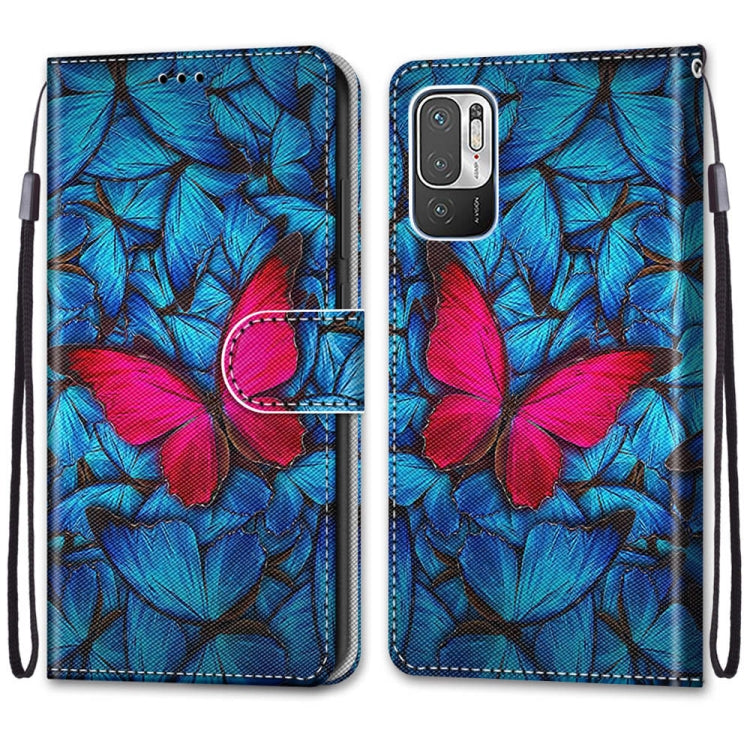 For Xiaomi Redmi Note 10 5G Coloured Drawing Cross Texture Horizontal Flip PU Leather Case with Holder & Card Slots & Wallet & Lanyard(Blue Red Butterfly) - Xiaomi Cases by buy2fix | Online Shopping UK | buy2fix