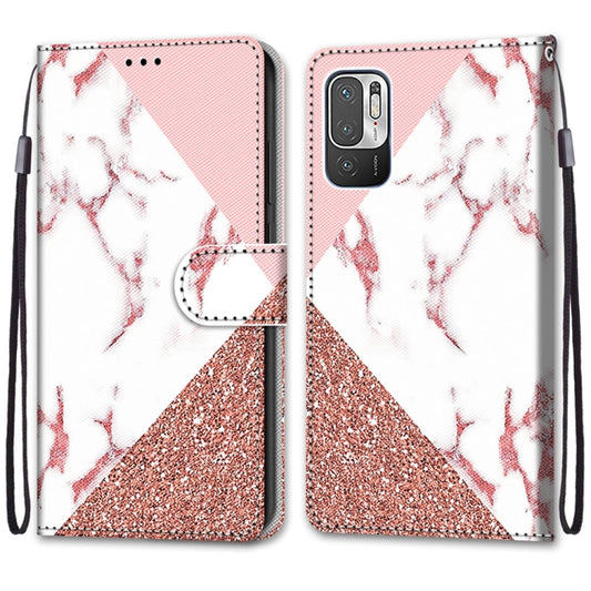 For Xiaomi Redmi Note 10 5G Coloured Drawing Cross Texture Horizontal Flip PU Leather Case with Holder & Card Slots & Wallet & Lanyard(Pink Stone Texture) by buy2fix