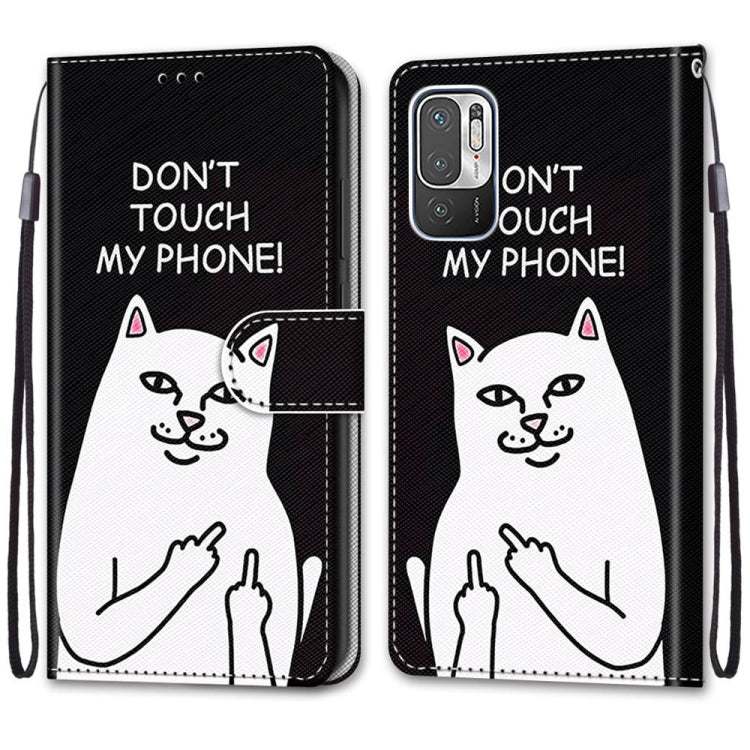 For Xiaomi Redmi Note 10 5G Coloured Drawing Cross Texture Horizontal Flip PU Leather Case with Holder & Card Slots & Wallet & Lanyard(Middle Finger White Cat) - Xiaomi Cases by buy2fix | Online Shopping UK | buy2fix