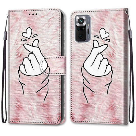 For Xiaomi Redmi Note 10 Pro Max / Note 10 Pro Coloured Drawing Cross Texture Horizontal Flip PU Leather Case with Holder & Card Slots & Wallet & Lanyard(Pink Hands Heart) by buy2fix