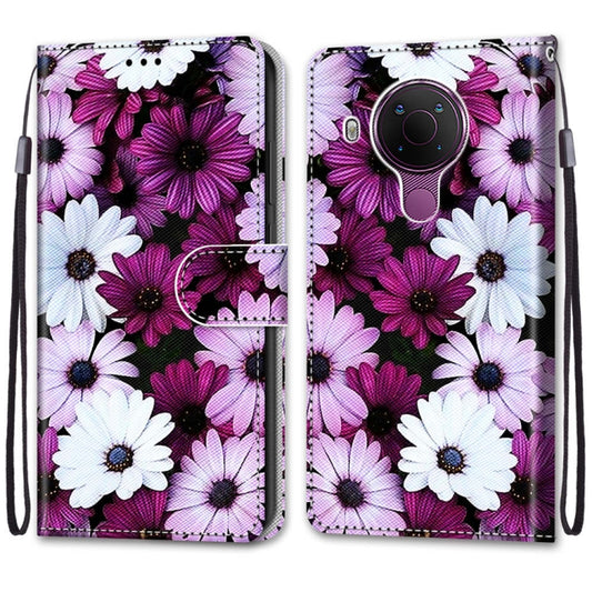 For Nokia 5.4 Coloured Drawing Cross Texture Horizontal Flip PU Leather Case with Holder & Card Slots & Wallet & Lanyard(Chrysanthemum Pink White Purple) by buy2fix