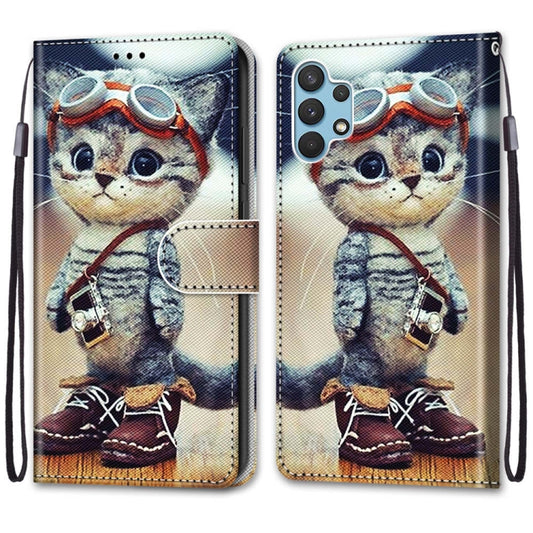 For Samsung Galaxy A32 4G / A32 Lite Coloured Drawing Cross Texture Horizontal Flip PU Leather Case with Holder & Card Slots & Wallet & Lanyard(Leather Shoes Cat) by buy2fix