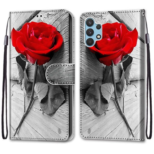 For Samsung Galaxy A32 4G / A32 Lite Coloured Drawing Cross Texture Horizontal Flip PU Leather Case with Holder & Card Slots & Wallet & Lanyard(Wood Red Rose) by buy2fix