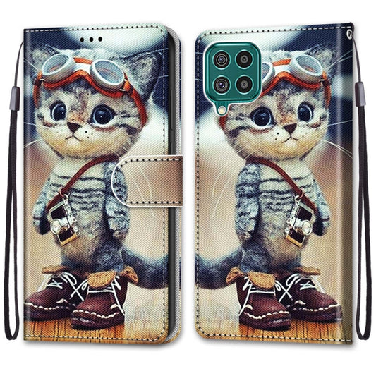 For Samsung Galaxy F62 / M62 Coloured Drawing Cross Texture Horizontal Flip PU Leather Case with Holder & Card Slots & Wallet & Lanyard(Leather Shoes Cat) by buy2fix