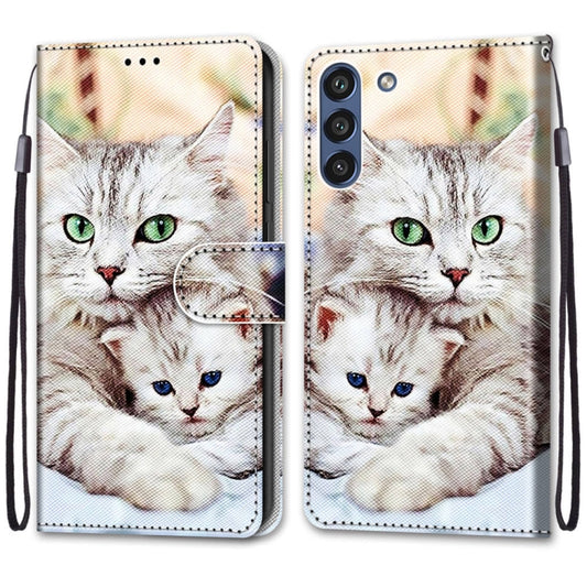 For Samsung Galaxy S21 FE Coloured Drawing Cross Texture Horizontal Flip PU Leather Case with Holder & Card Slots & Wallet & Lanyard(Big Cat Holding Kitten) by buy2fix