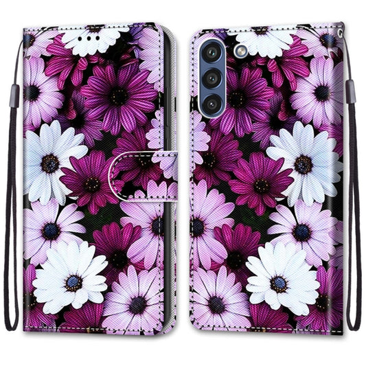 For Samsung Galaxy S21 FE Coloured Drawing Cross Texture Horizontal Flip PU Leather Case with Holder & Card Slots & Wallet & Lanyard(Chrysanthemum Pink White Purple) by buy2fix