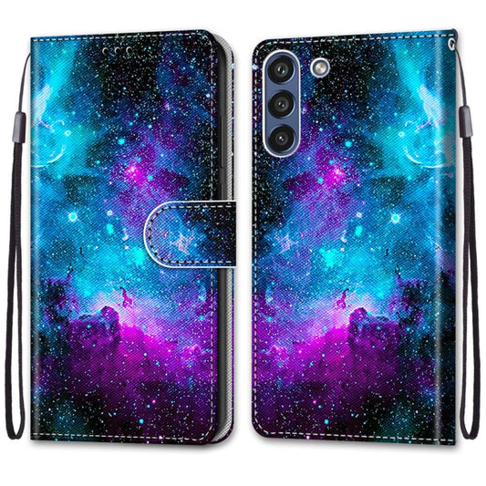 For Samsung Galaxy S21 FE Coloured Drawing Cross Texture Horizontal Flip PU Leather Case with Holder & Card Slots & Wallet & Lanyard(Purple Green Starry Sky) by buy2fix