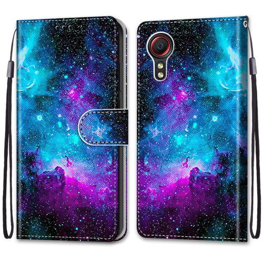 For Samsung Galaxy Xcover 5 Coloured Drawing Cross Texture Horizontal Flip PU Leather Case with Holder & Card Slots & Wallet & Lanyard(Purple Green Starry Sky) by buy2fix