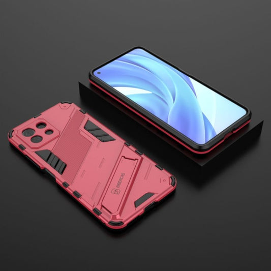 For Xiaomi Mi 11 Lite Punk Armor 2 in 1 PC + TPU Shockproof Case with Invisible Holder(Light Red) by buy2fix