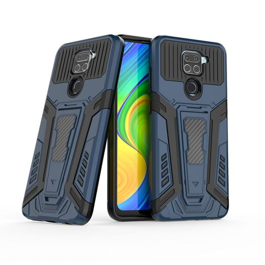 For Xiaomi Redmi Note 9 War Chariot Series Armor All-inclusive Shockproof PC + TPU Protective Case with Invisible Holder(Blue) by buy2fix