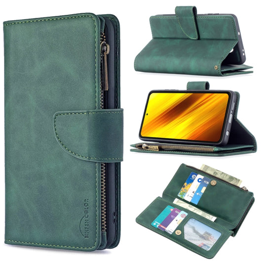 For Xiaomi Poco X3 Skin Feel Detachable Magnetic Zipper Horizontal Flip PU Leather Case with Multi-Card Slots & Holder & Wallet & Photo Frame & Lanyard(Green) by buy2fix
