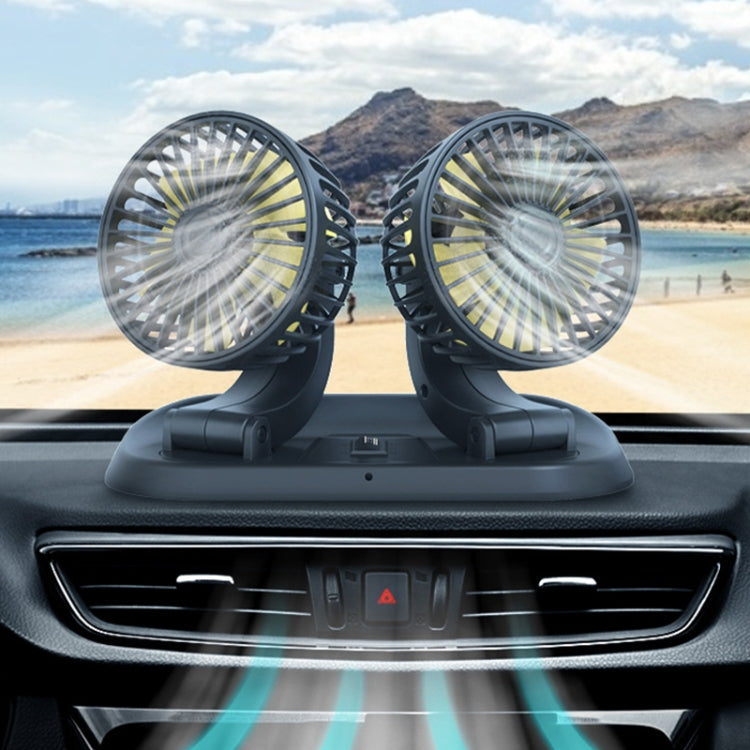 F410 12V Car Dual-head Folding Electric Cooling Fan with Temporary Temporary Parking Card - Heating & Fans by buy2fix | Online Shopping UK | buy2fix