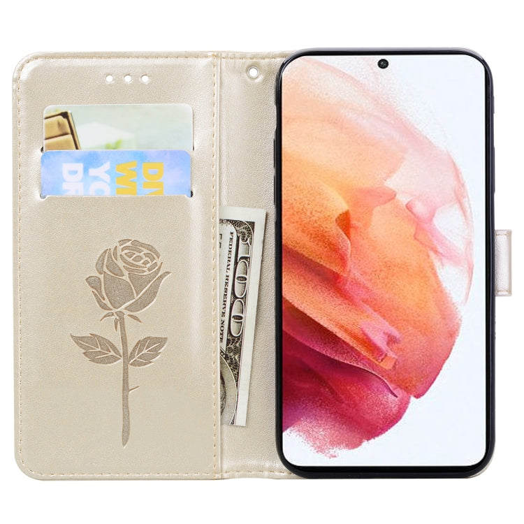 For Samsung Galaxy S21 Ultra 5G Rose Embossed Horizontal Flip PU Leather Case with Holder & Card Slots & Wallet(Gold) - Galaxy S21 Ultra 5G Cases by buy2fix | Online Shopping UK | buy2fix
