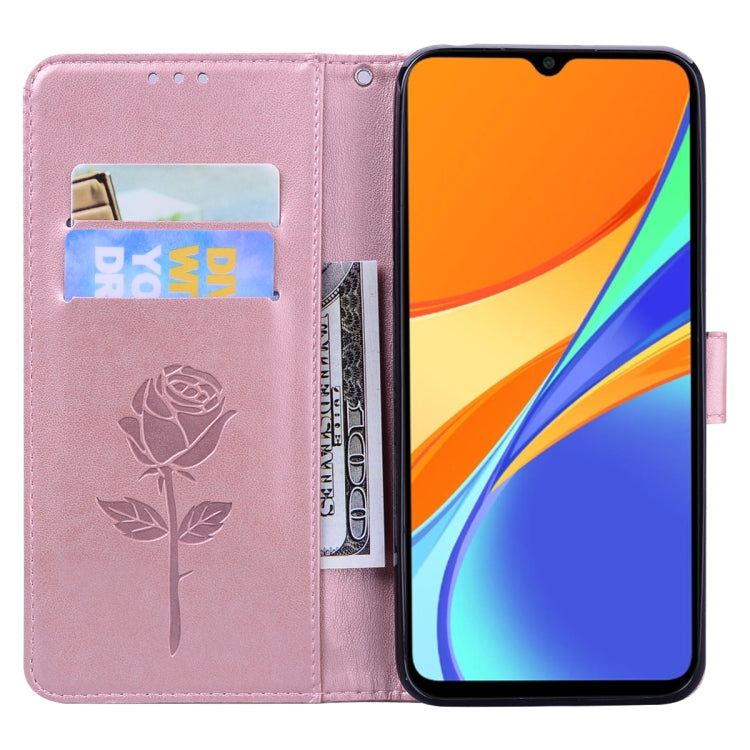 For Xiaomi Redmi 9T Rose Embossed Horizontal Flip PU Leather Case with Holder & Card Slots & Wallet(Rose Gold) - Xiaomi Cases by buy2fix | Online Shopping UK | buy2fix
